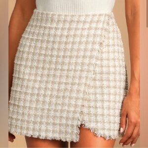 Lulus Preppy Reputation Ivory Plaid Wrap Tweed Mini Skirt Y2K NWT S #1210